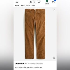 J. Crew 484 Slim Pant in Corduroy